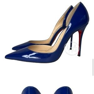 Christian Louboutin Iriza Patent Leather D'Orsay Pumps Blue Patent leather heels